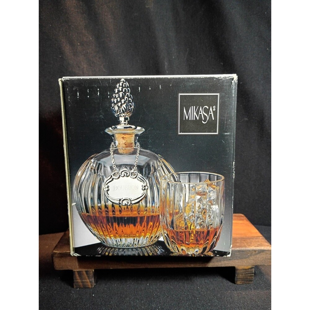 Mikasa Diamond Fire Crystal Decanter WY247/542 Japan NIB Whisky Bourbon Tags